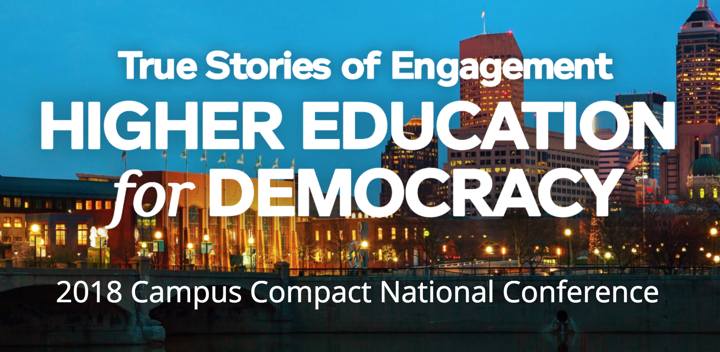 Campus Compact Conference logo & theme with cityscape background