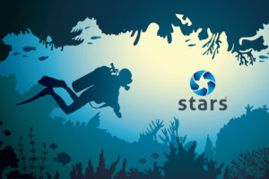 Underwater sea cave with diver and STARS logo